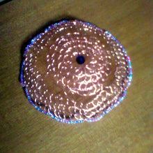 Load image into Gallery viewer, Copper and purple kippah with purple crystal focal and pink/purple/ multi seed beads
