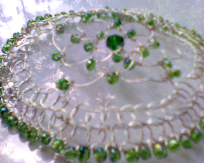 Emerald green beaded wire kippah
