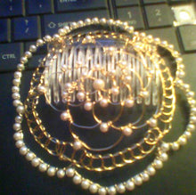 Load image into Gallery viewer, Flower shaped Juliet Cap Kippah with Gold Wire and Pearl Beading
