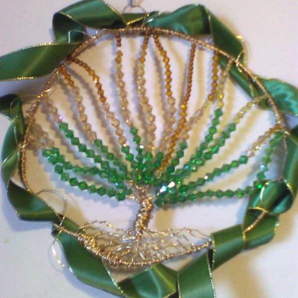 Tree of Life Wall Hanging in Green and Gold