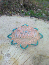 Load image into Gallery viewer, Copper and Blue Edgy Doily Kippah
