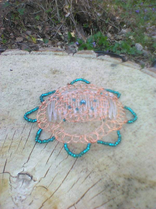 Copper and Blue Edgy Doily Kippah Made to Order