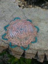 Load image into Gallery viewer, Copper and Blue Edgy Doily Kippah
