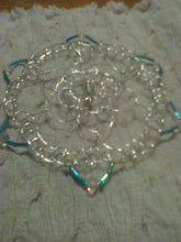 Load image into Gallery viewer, Silver Kippah with Sky Blue Bugle Beads
