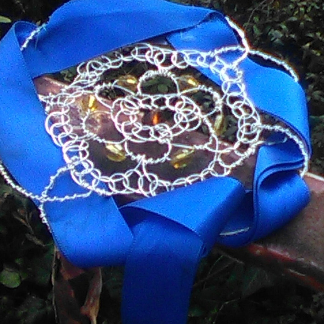 Renaissance Fair Kippah with Blue Satin Ribbon