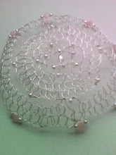 Load image into Gallery viewer, Pink and white beaded wire kippah, Juliet Cap kippah for woman MADE TO ORDER
