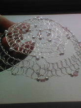Load image into Gallery viewer, Pink and white beaded wire kippah, Juliet Cap kippah for woman MADE TO ORDER
