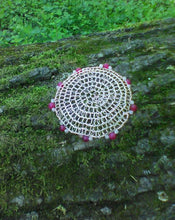 Load image into Gallery viewer, cherry blossom kippah on fallen tree
