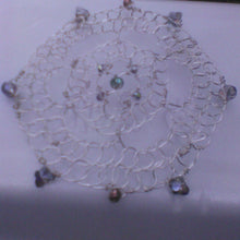 Load image into Gallery viewer, Silver wire with iridescent silver crystals and butterflies. 
