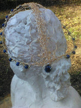 Load image into Gallery viewer, Dinah Kippah Headress in Gold and Lapis
