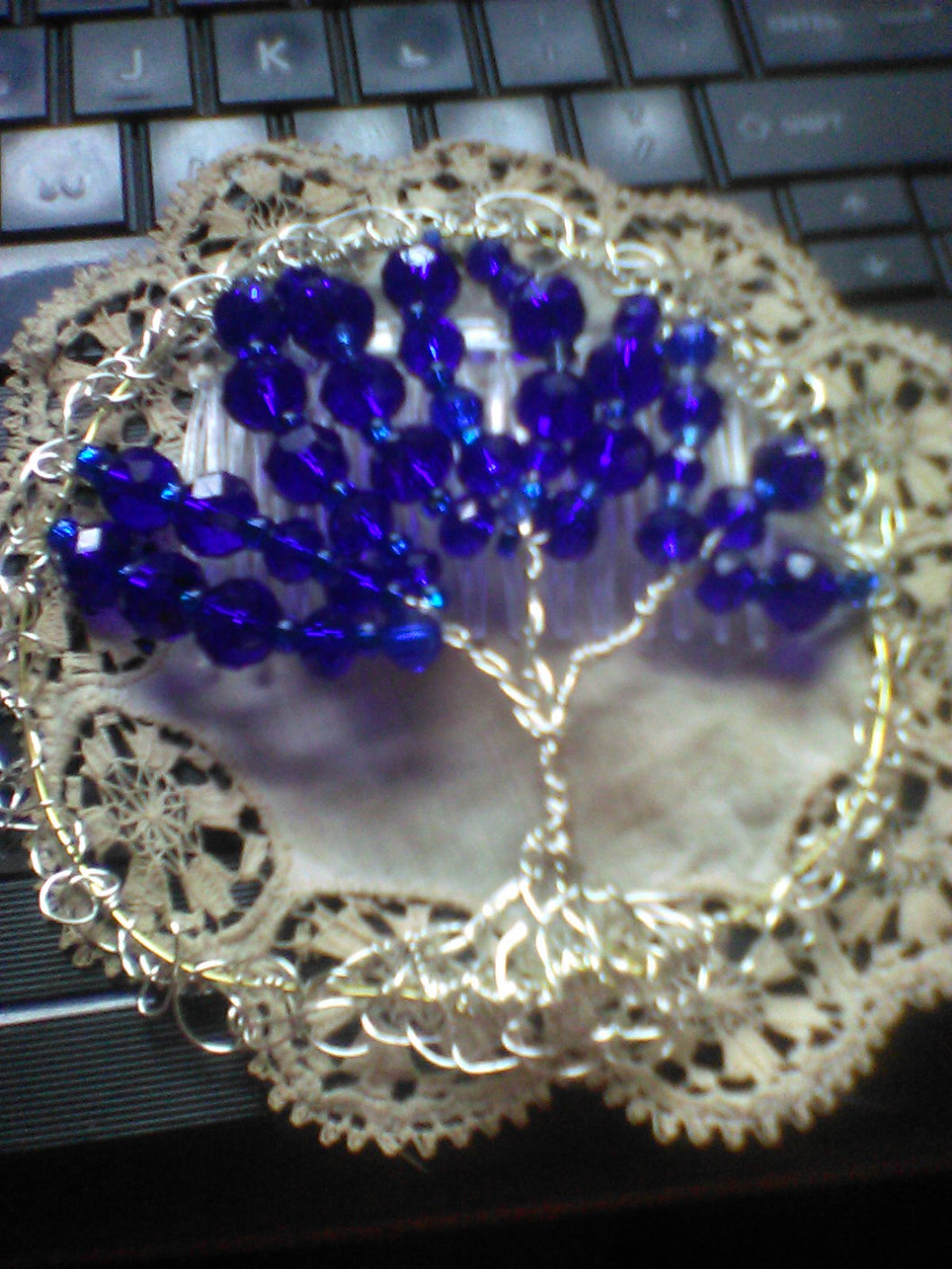MADE TO ORDER Beaded Wire Tree of Life Kippah in Blue and Silver, TOL Yarmulke