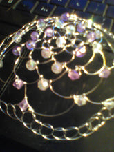 Load image into Gallery viewer, Lavender and crystal beaded wire kippah  on keyboard
