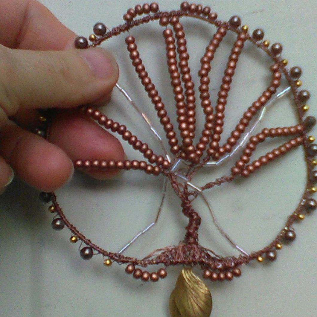 Naomi Tree of Life Kippah with copper and gold beading: MADE TO ORDER