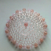 Load image into Gallery viewer, Peach and pink beaded wire kippah on white background
