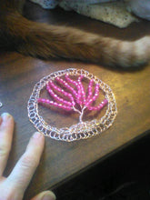 Load image into Gallery viewer, Pink Tree of Life Kippah with rose gold wire and pink crystals

