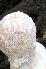 Load image into Gallery viewer, bust with silver, pearl and crystal flower kippah on back of head
