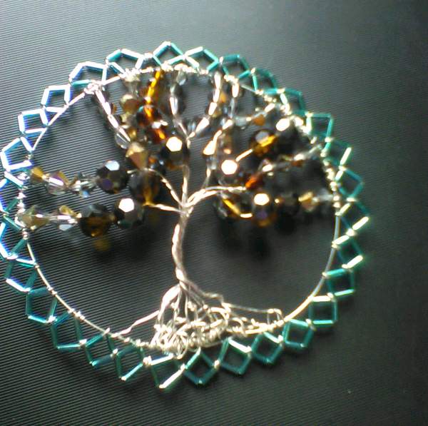 Amber, Blue and Silver TOL wall hanging or kippah MADE TO ORDER