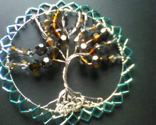 Load image into Gallery viewer, Beaded Wire TOL Kippah made from silver wire, with amber, peach and blue beading.
