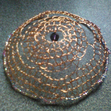 Load image into Gallery viewer, Copper Renaissance style  kippah for woman, with pink and purple seed bead mix
