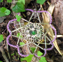 Load image into Gallery viewer, Emerald green and violet  beaded wire kippah
