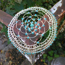 Load image into Gallery viewer, Turquoise and Silver Beaded Kippah, Renaissance headcap
