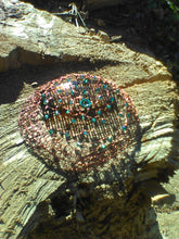 Load image into Gallery viewer, Dark Brown and Teal Yarmulke for Woman, Peacock Kippah MADE TO ORDER
