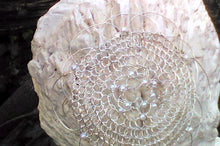 Load image into Gallery viewer, closeup of silver, pearl and crystal flower kippah
